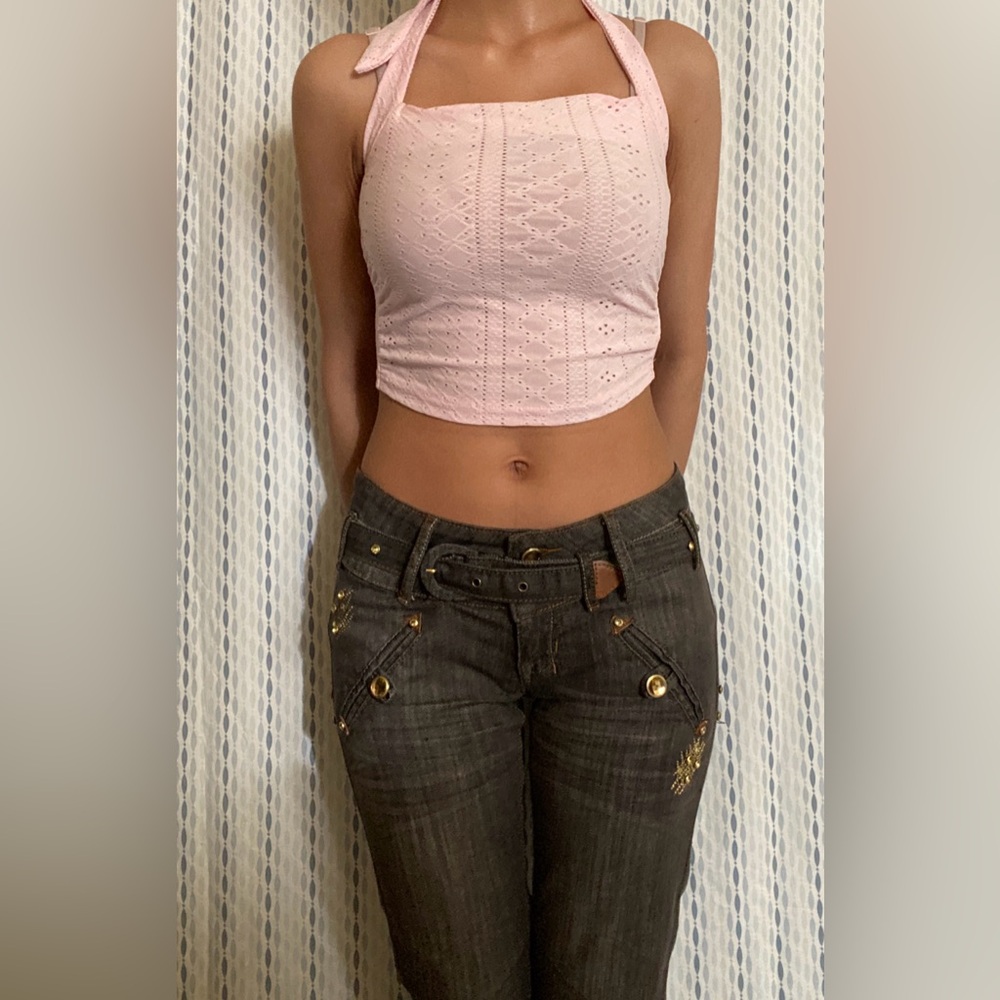 Pink Eyelet Crop Tank Top